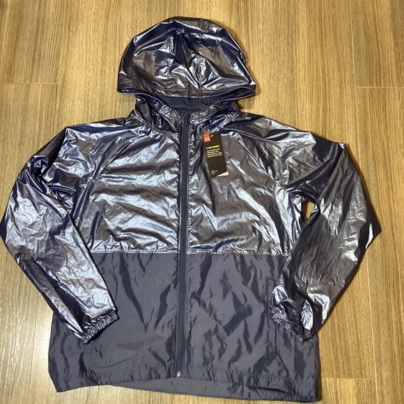 Under Armour Women's HStorm Blue Metallic Lightweight Running Jacket Size M-NWT - Picture 1 of 8